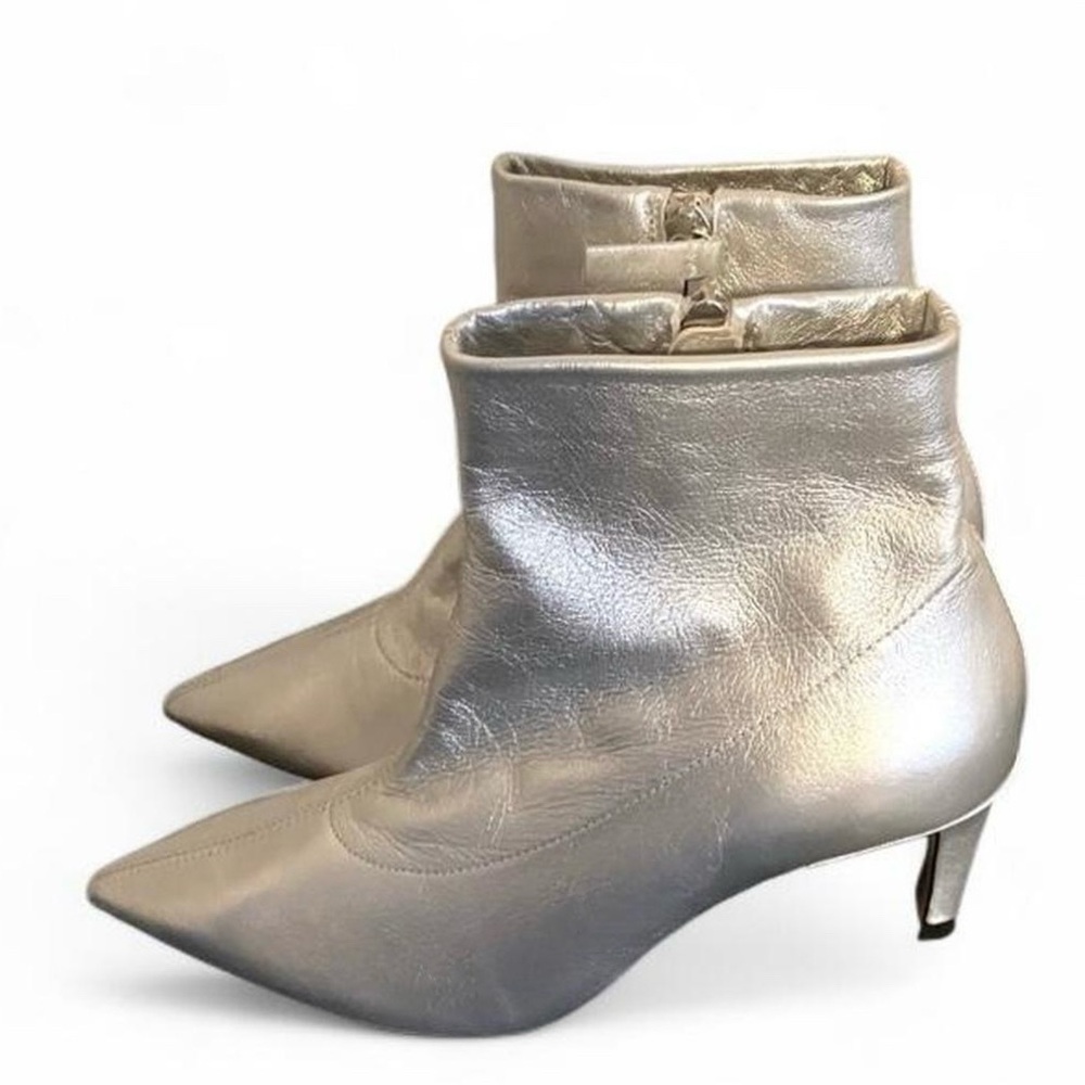 Zara Sheep Leather Ankle Boots Size 6.5 New, Metalic, Zip Up, 3 Inch Heel  - Picture 9 of 16